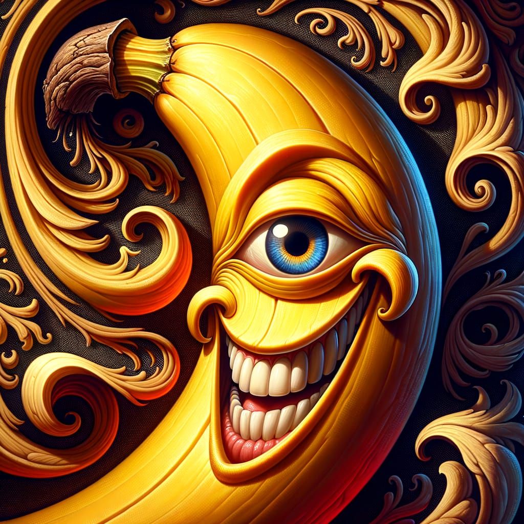 Whimsical Banana Character in a Fantastical Scene