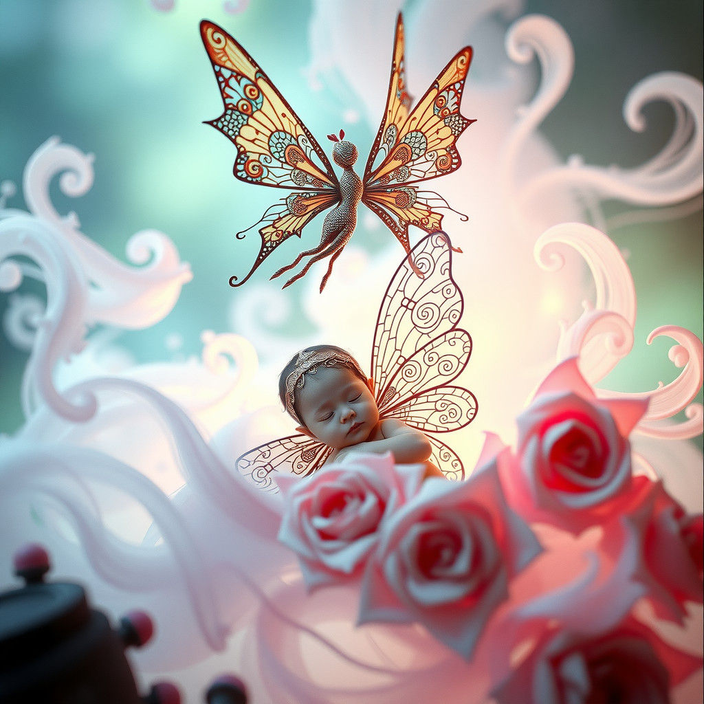 Ethereal Fairy in Zentangle Style with Pink Auroras