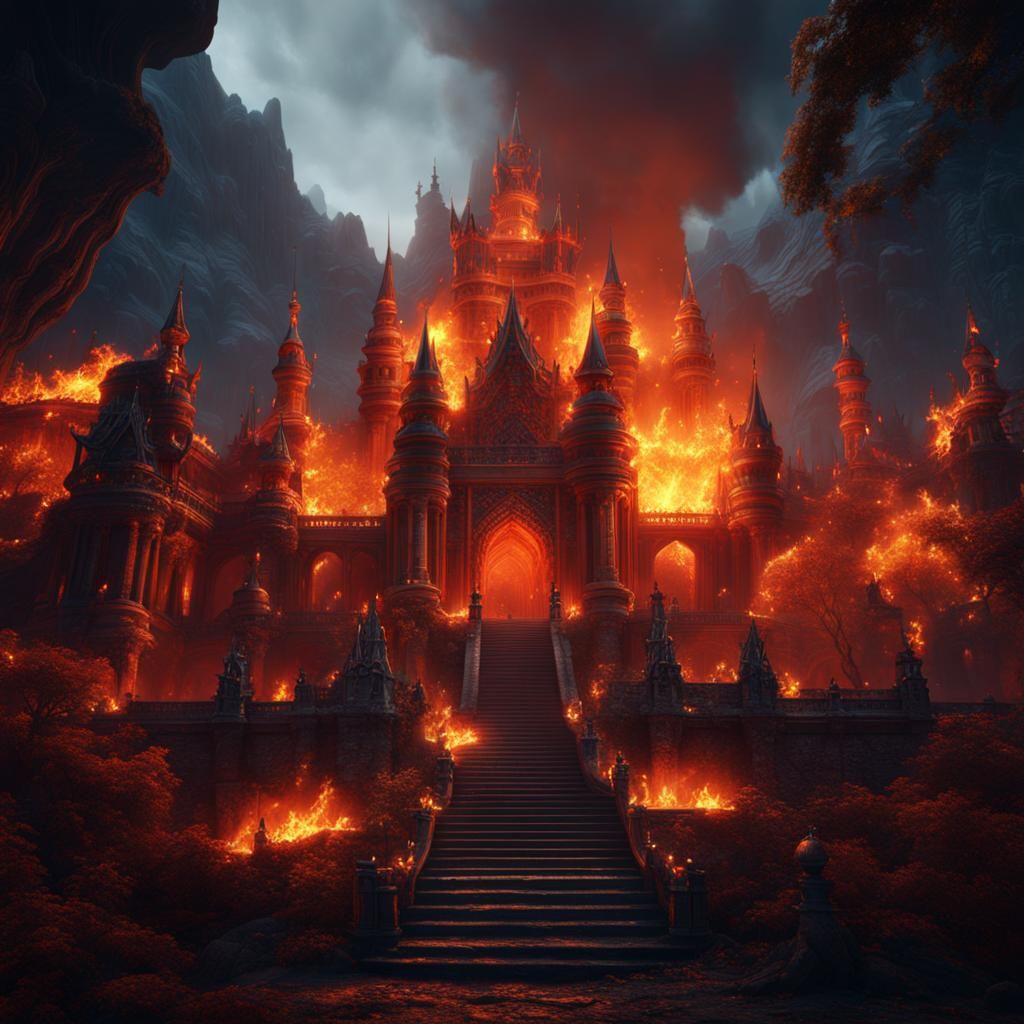 Fiery Palace Amidst Ash: Fantasy Concept Art
