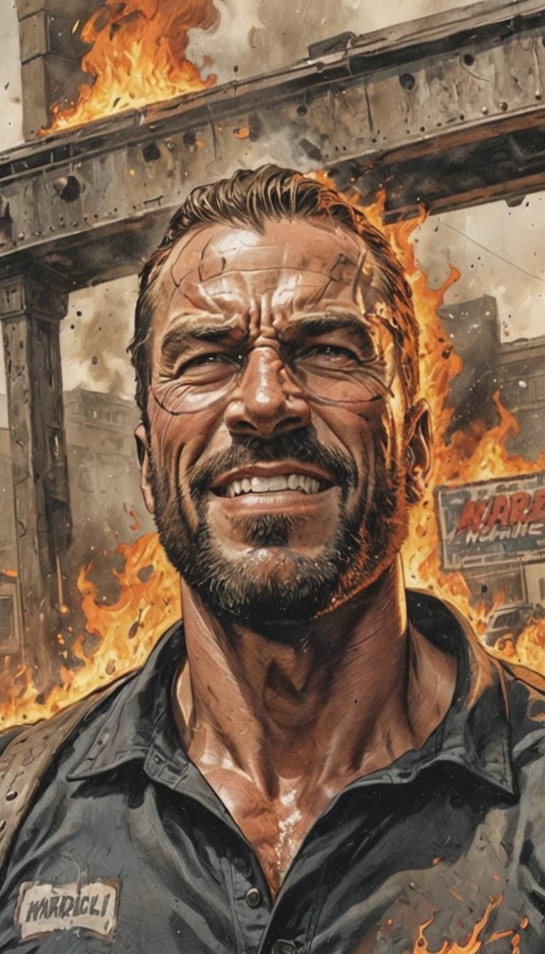 Fiery Marvel Superhero with Muscular Build