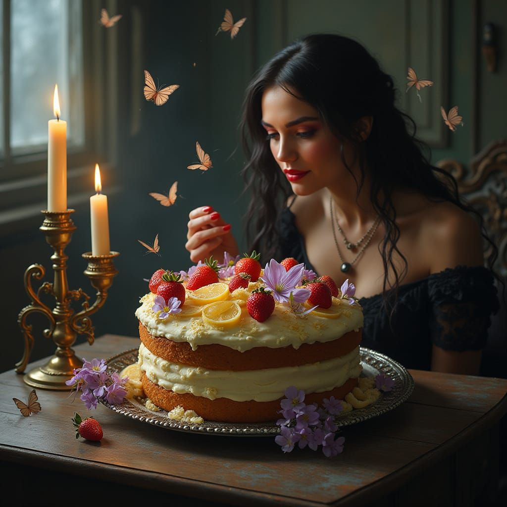 Elegant Vampire by Candlelight, Adorned with Whimsical Flowe...