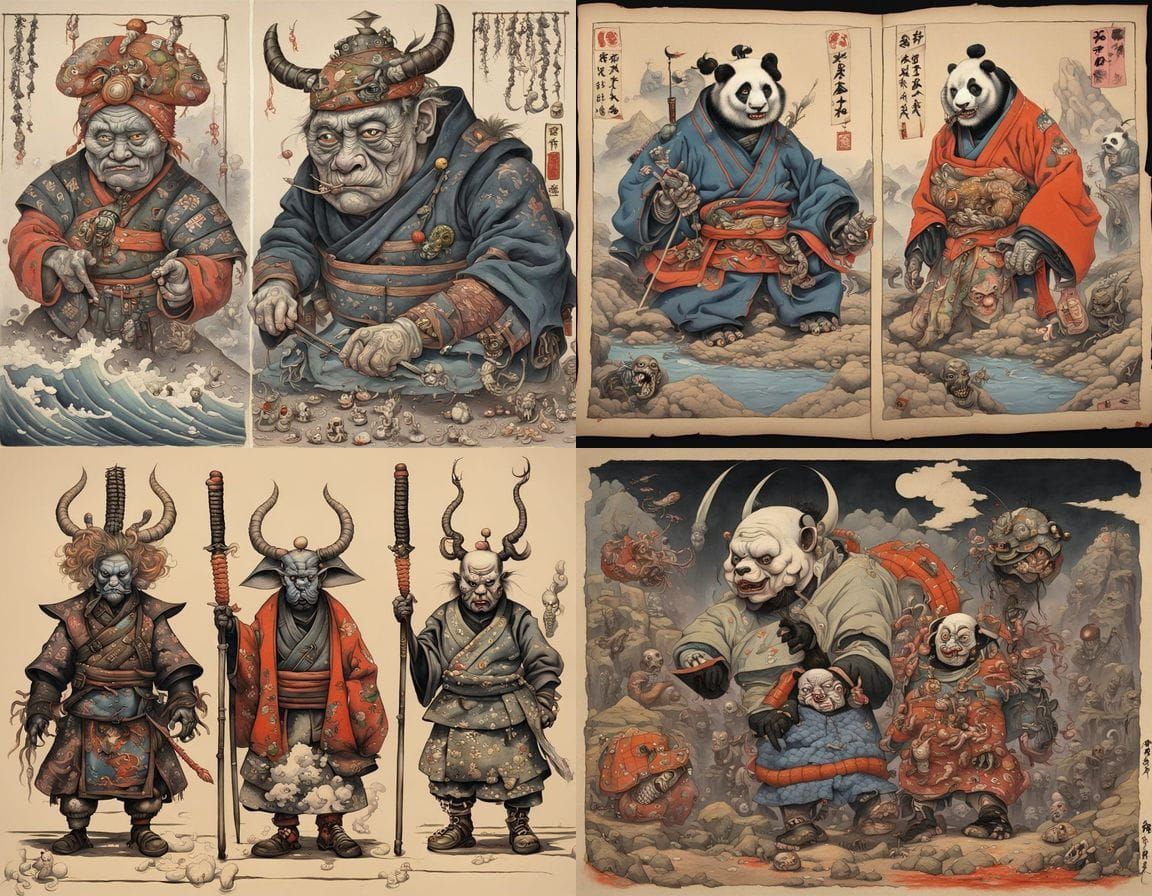 Mutant Geisha Samurai Fusion: Surreal Expressionist Art