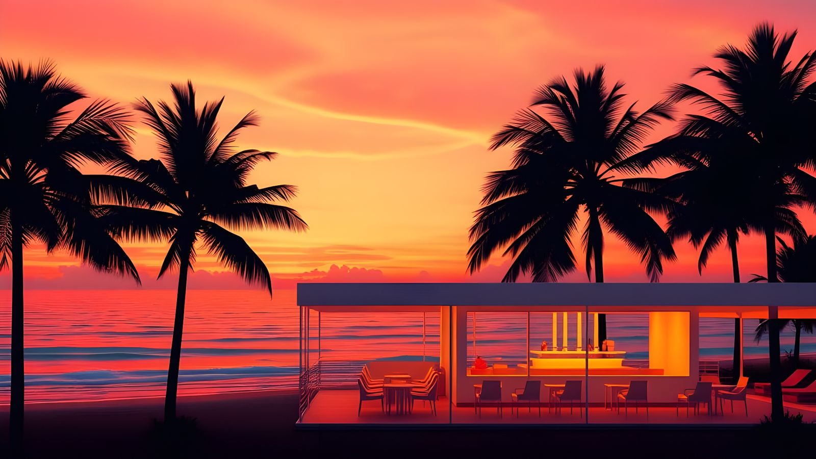 Surreal Modern Oasis at Sunset