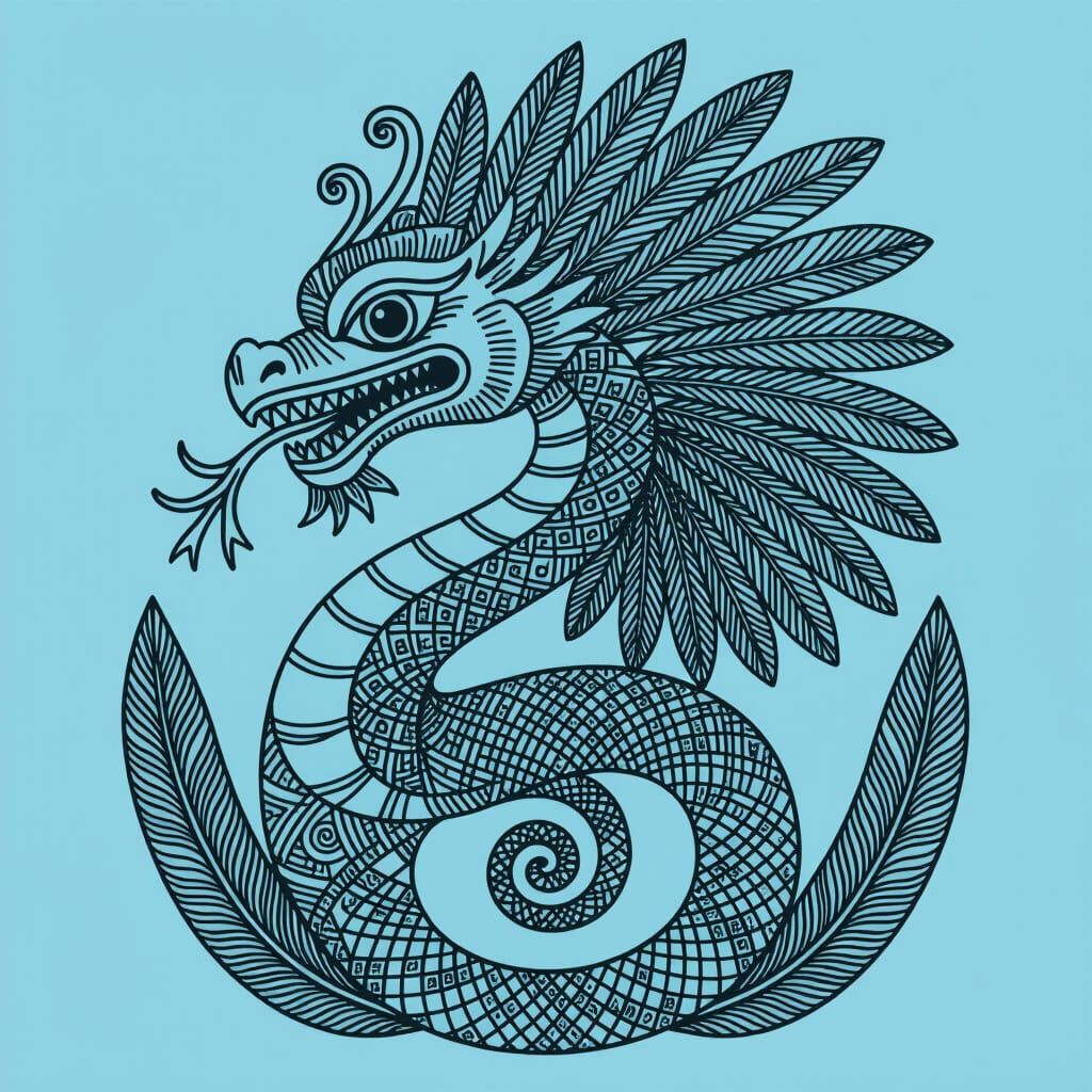 aztec feathered serpent line art