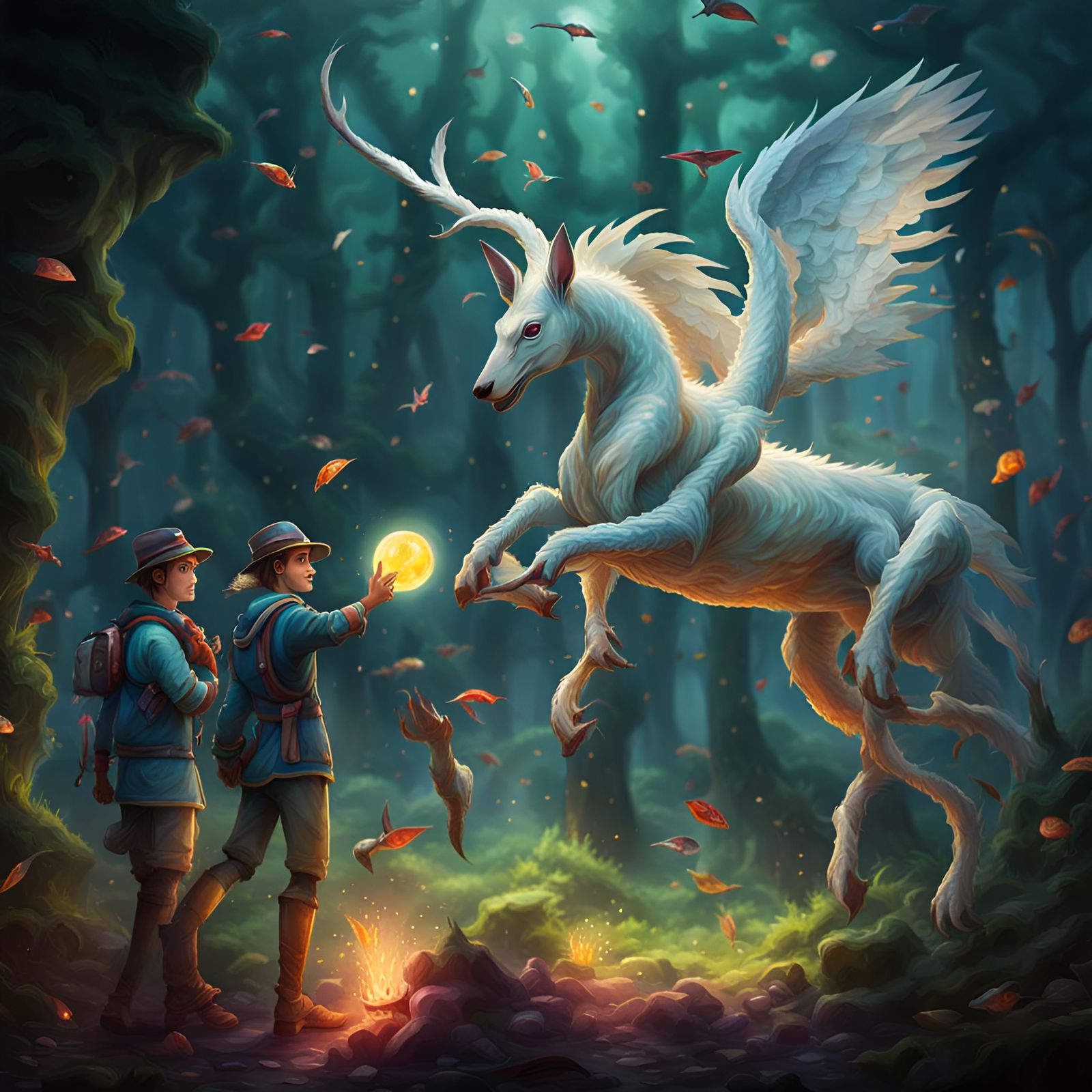 Vibrant Flying Unicorn Guided by Golden Globe