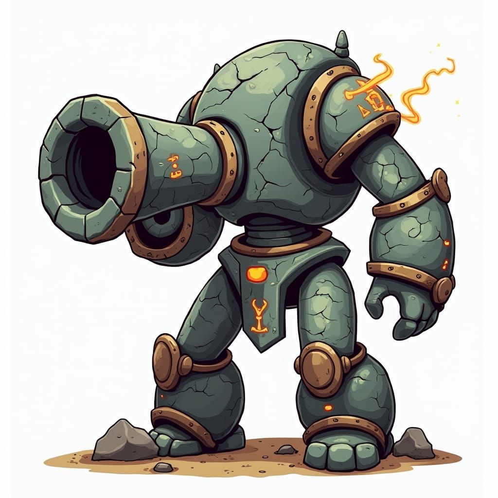 Fantasy Golem Cannon Arm in Handcrafted Cartoon Style