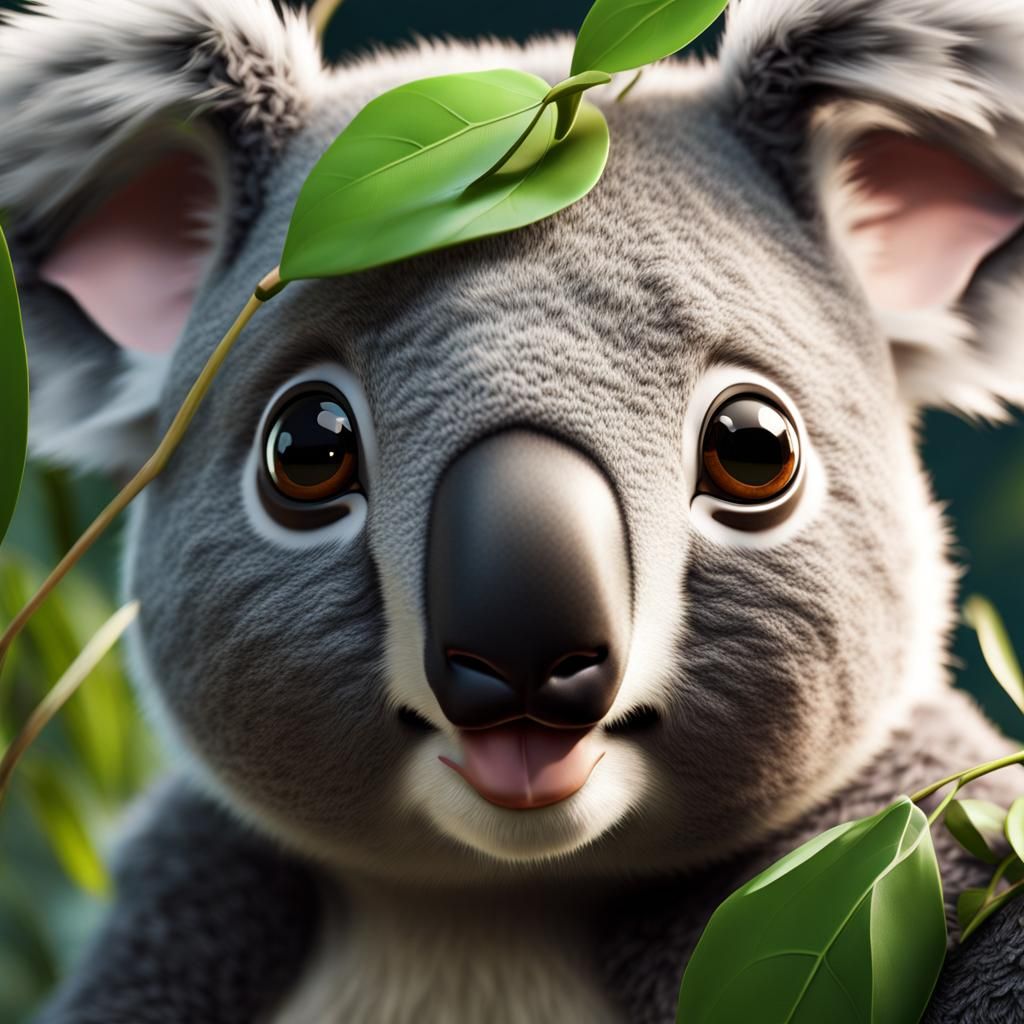 Adorable Koala Portrait with Green Eyes in 3D