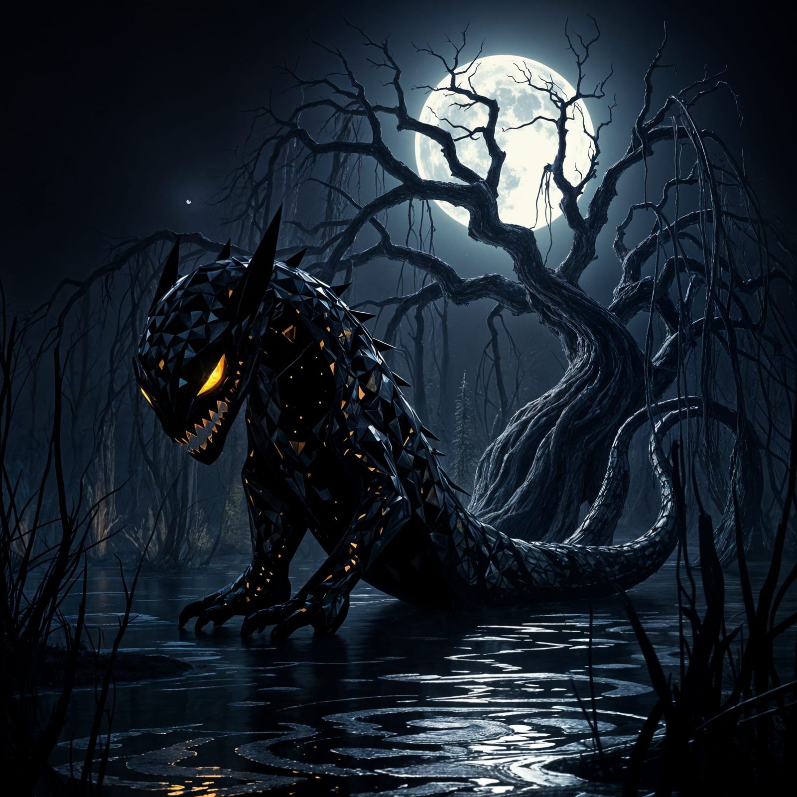 Dark Fantasy Mosaic Masterpiece with Shadowy Creature