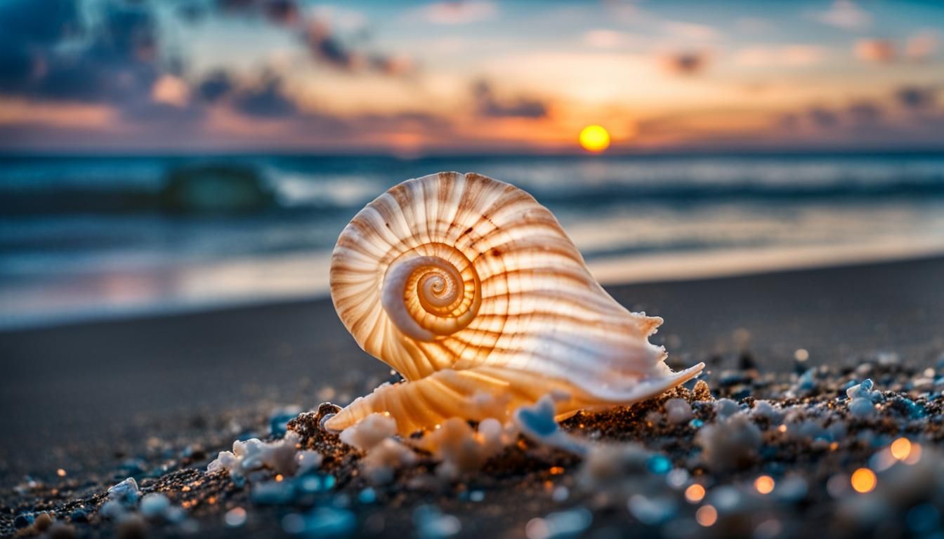 Bioluminescent Seashell Washed Ashore in Cinematic Shot