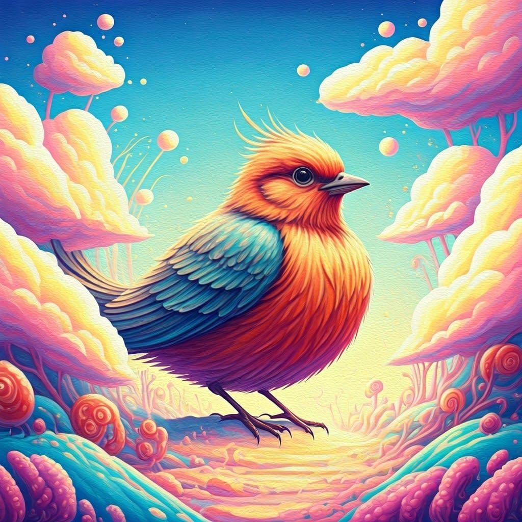 Kaleidoscopic Candyland Bird in Gouache Style