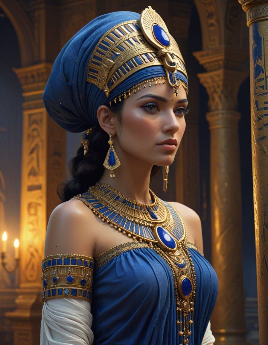 Egyptian Princess Reigns in Luxurious Palace Scene
