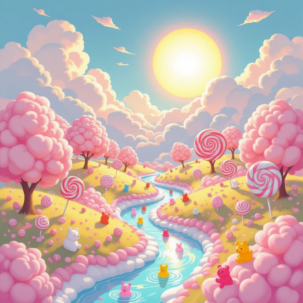 Cotton Candy Hills & Lollipop Trees in Whimsical Style