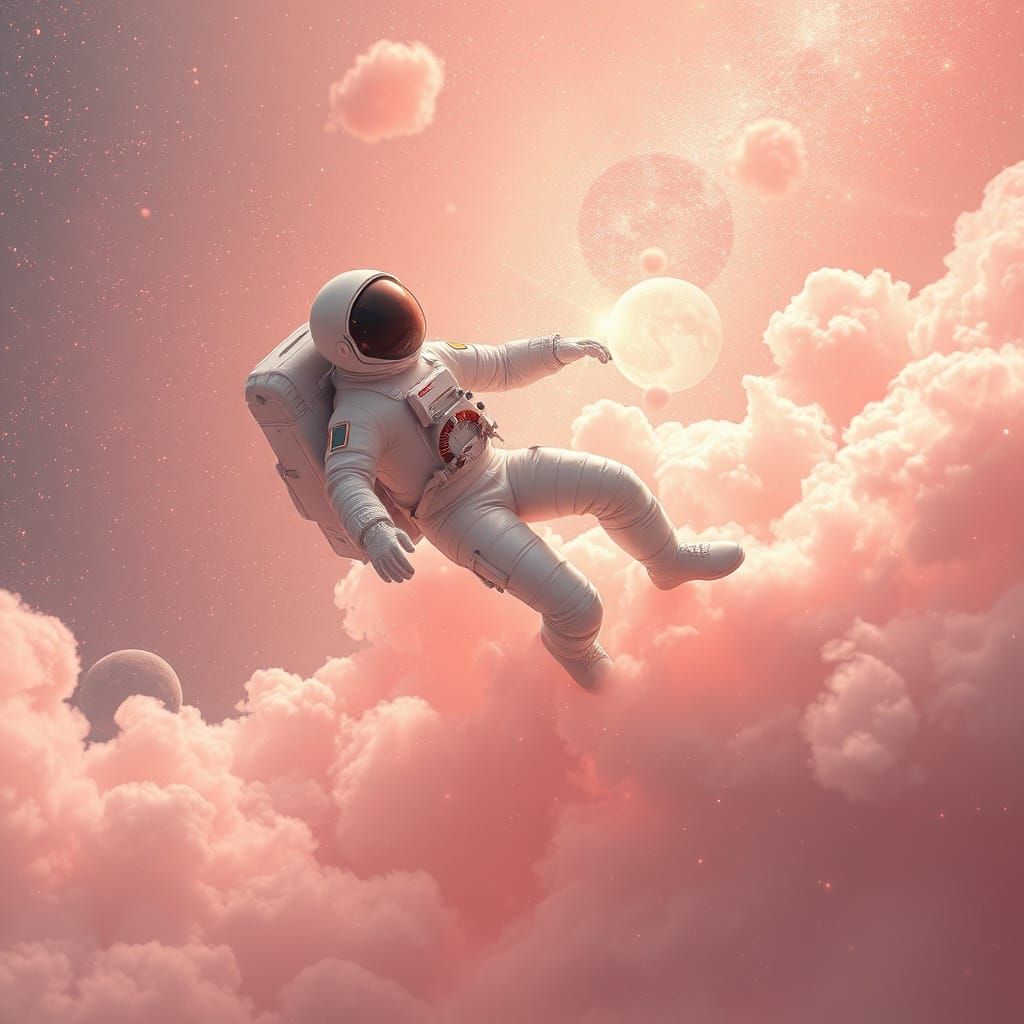 Ethereal Astronaut in Cosmic Peach and Pink Galaxy
