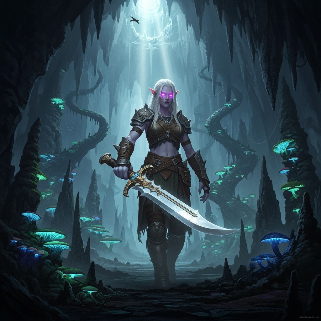 Lost Half-Orc Giant in Bioluminescent Cavern