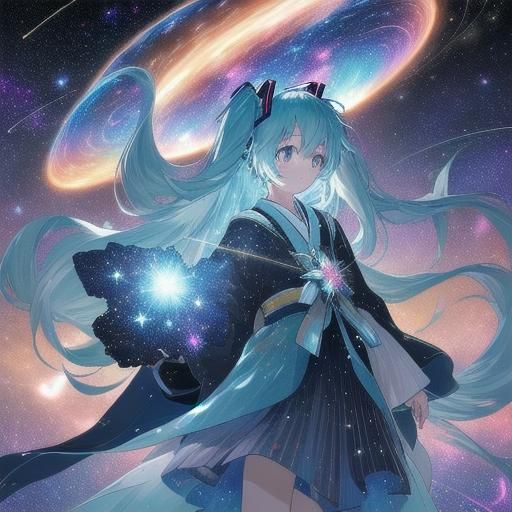Galaxy Hatsune Miku in Anime Style Surrounded by Stars