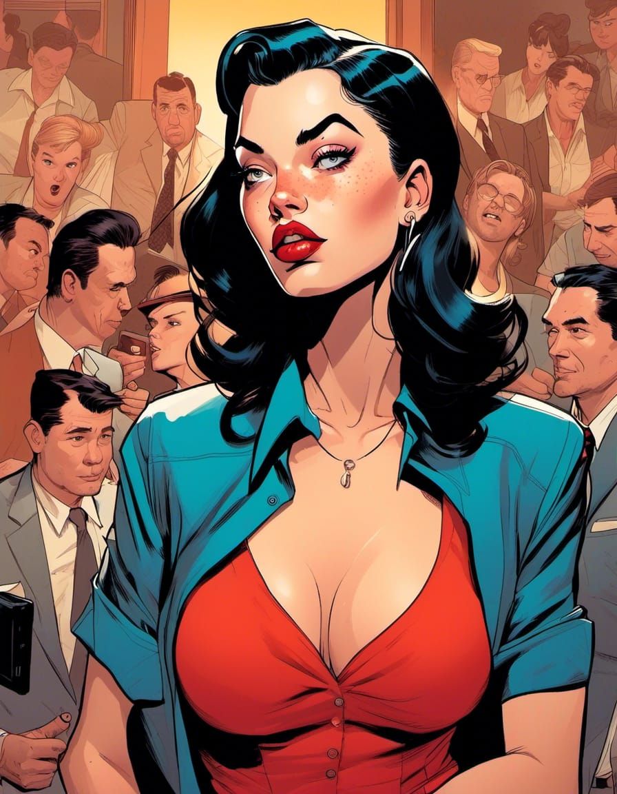 Retro Pin-Up Girl Portrait in Comic Style