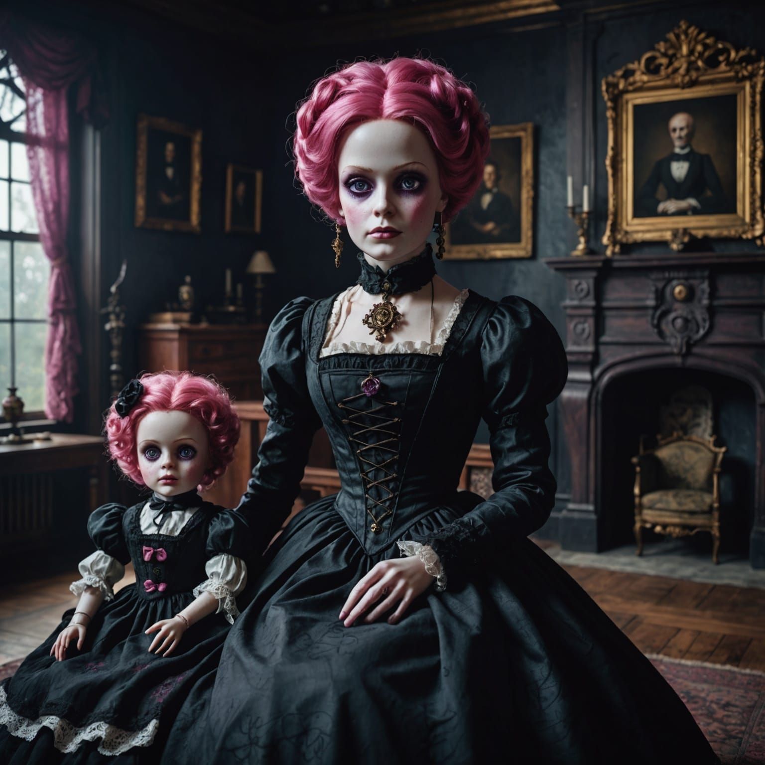 Creepy Dolls in Victorian Setting: Detailed Matte Painting
