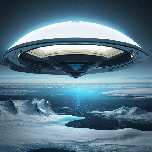 A Futuristic UFO Above the Antarctic Ice in a Cinematic Film...