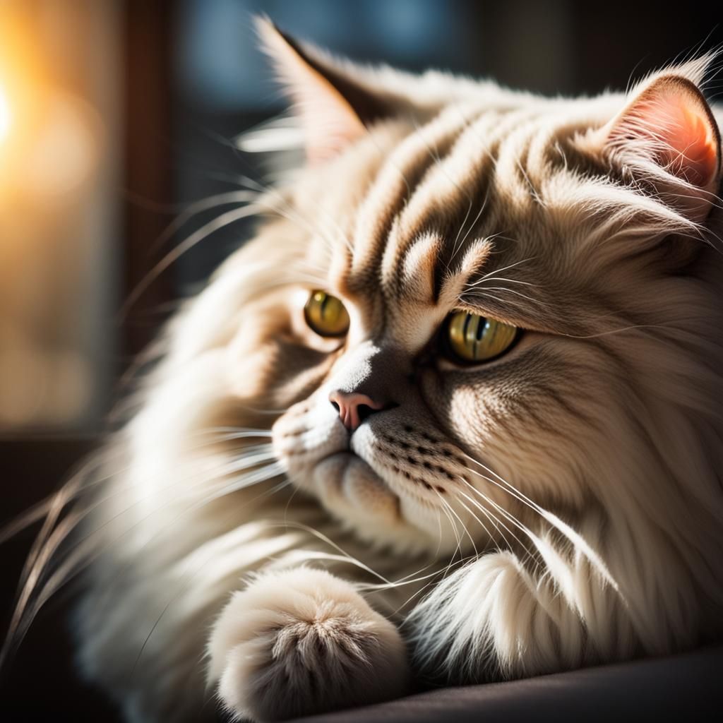 Persian Cat Basks in Golden Warmth