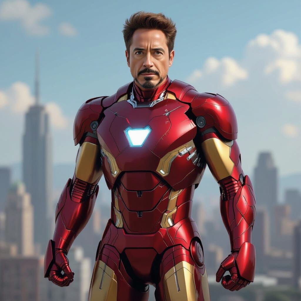 Iron Man Heroic Pose in Comic Book Style