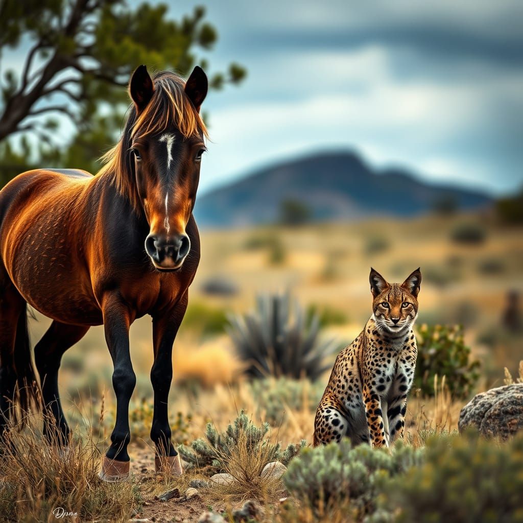 Wild Horse and Bobcat in New Mexico