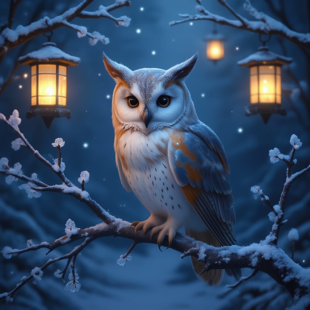 Majestic Barn Owl in Enchanted Japanese Winter Forest