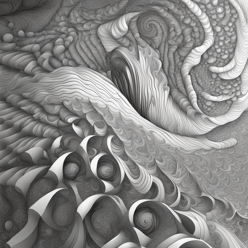 Abstract Fractal with 3D Shading and Zentangle Elements