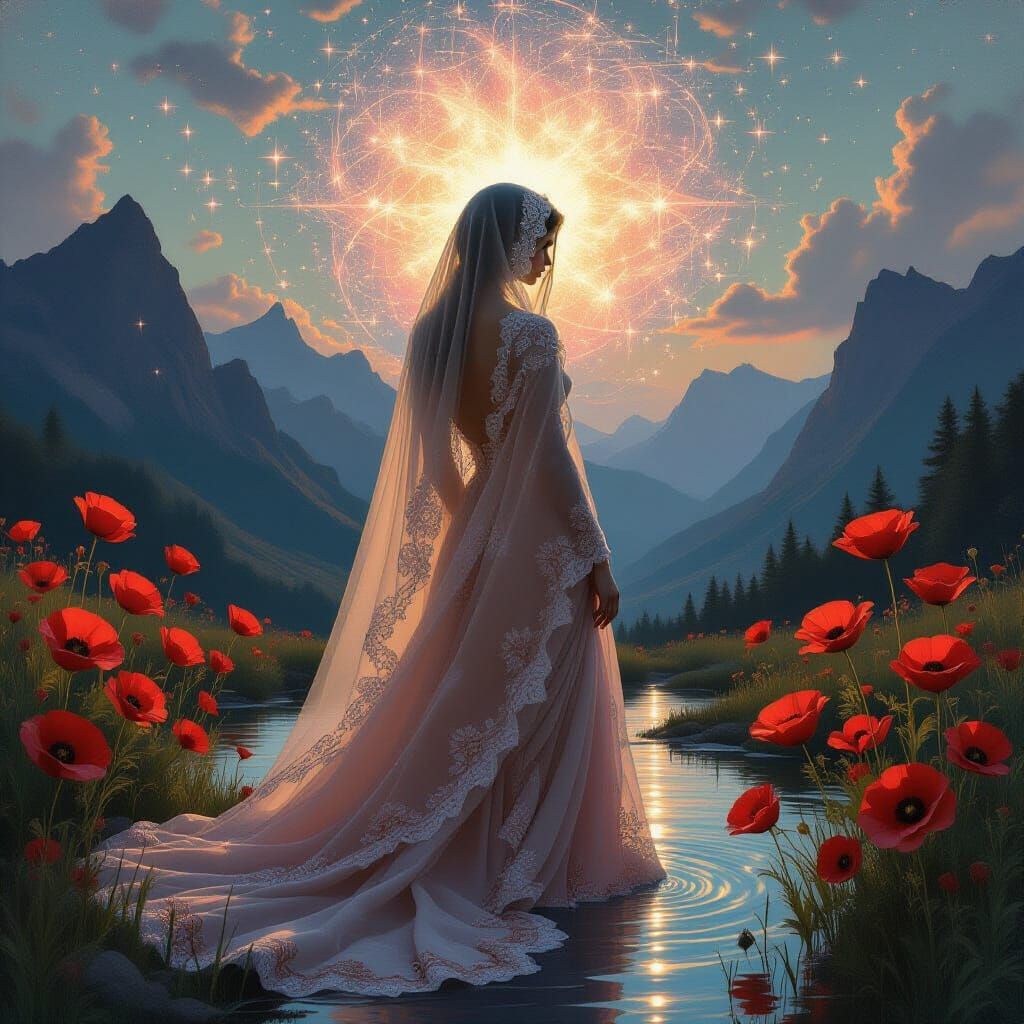 Ethereal Veiled Figure in Tonalist Oil Painting