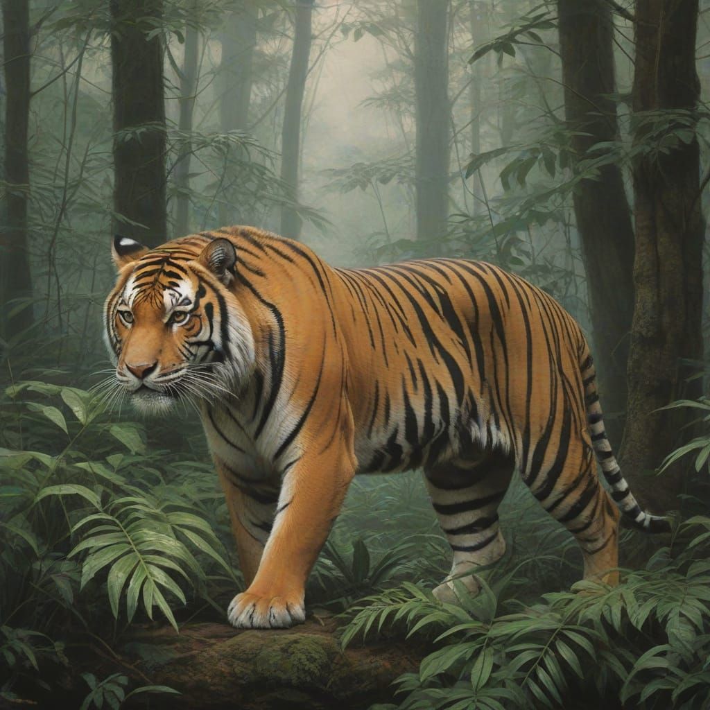 Majestic Bengal Tiger in a Lush Forest Landscape