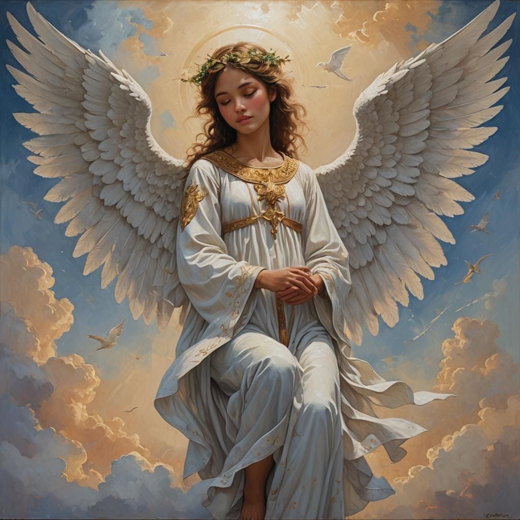 Angelic Figure with Baby Face in Oil Painting Style