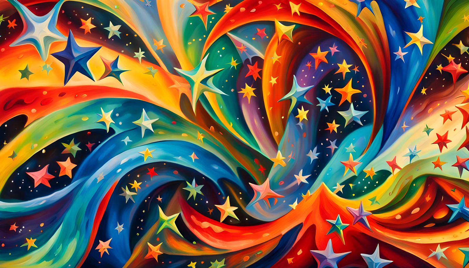 Iridescent Star Cluster in Abstract Expressionist Style