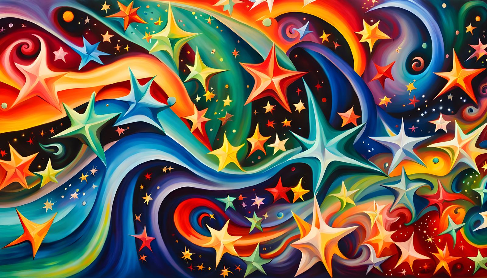 Iridescent Star Cluster in Abstract Expressionist Style