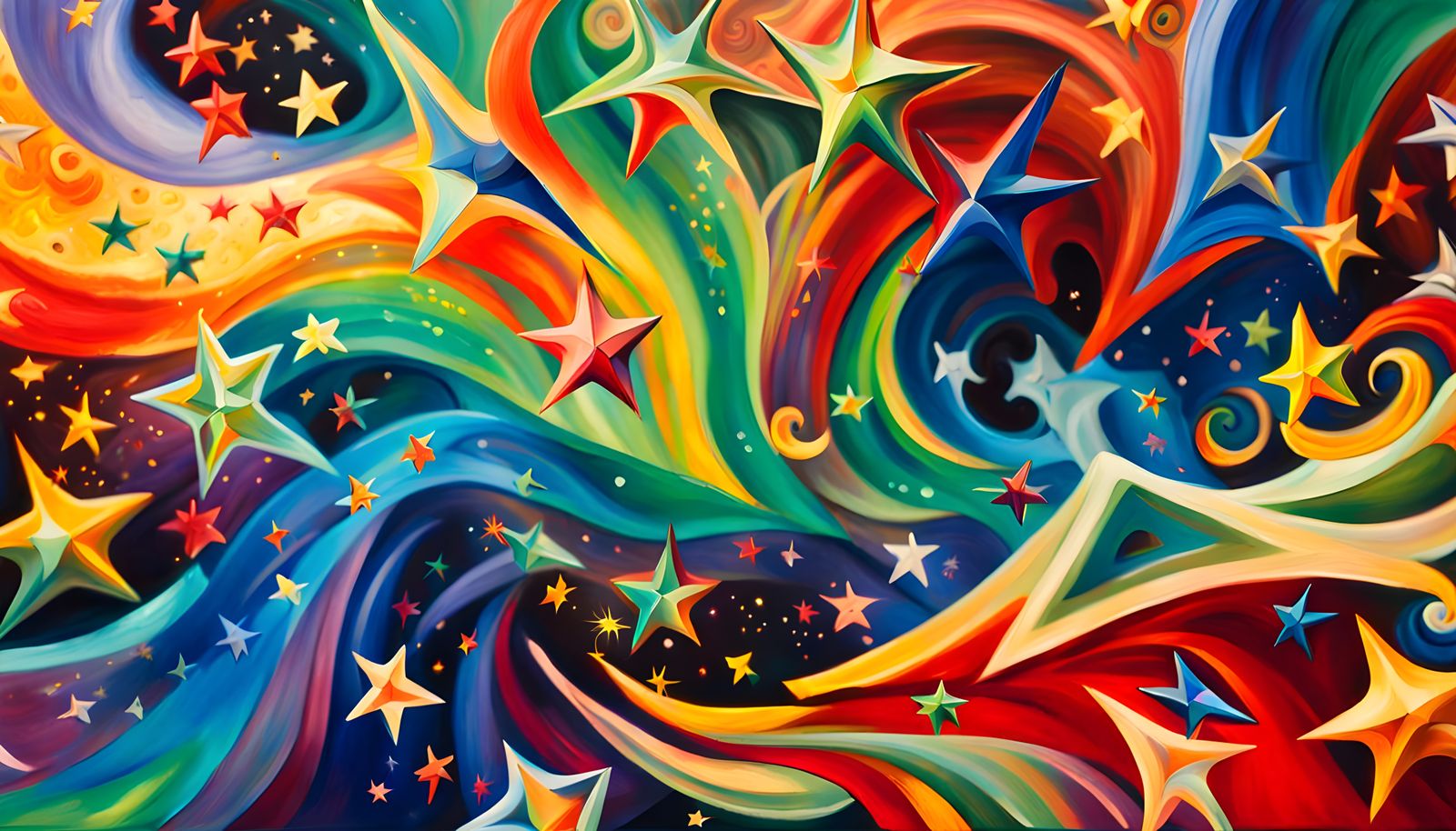 Iridescent Star Cluster in Abstract Expressionist Style