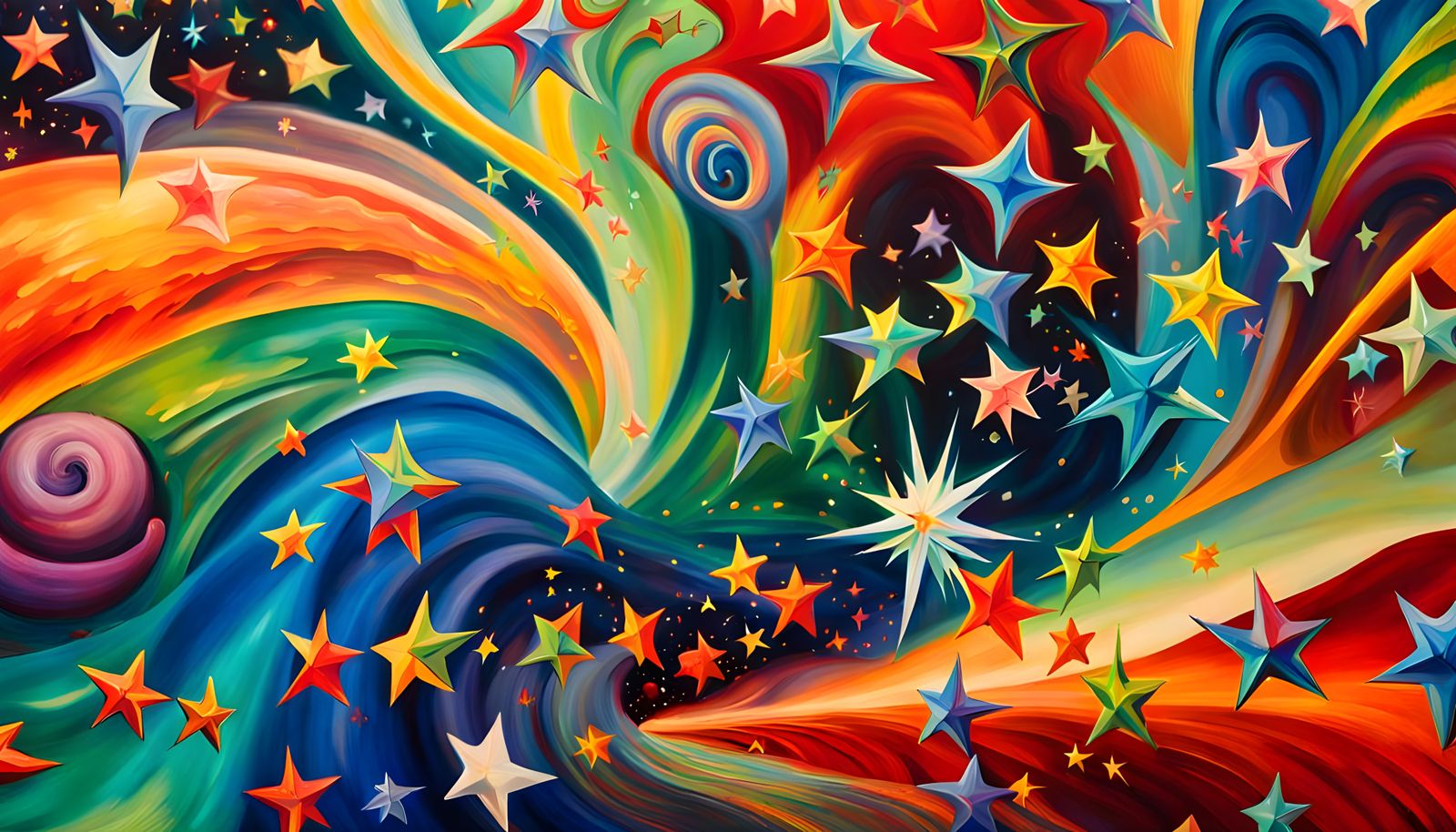 Iridescent Stars in Abstract Expressionist Magnetic Swirl