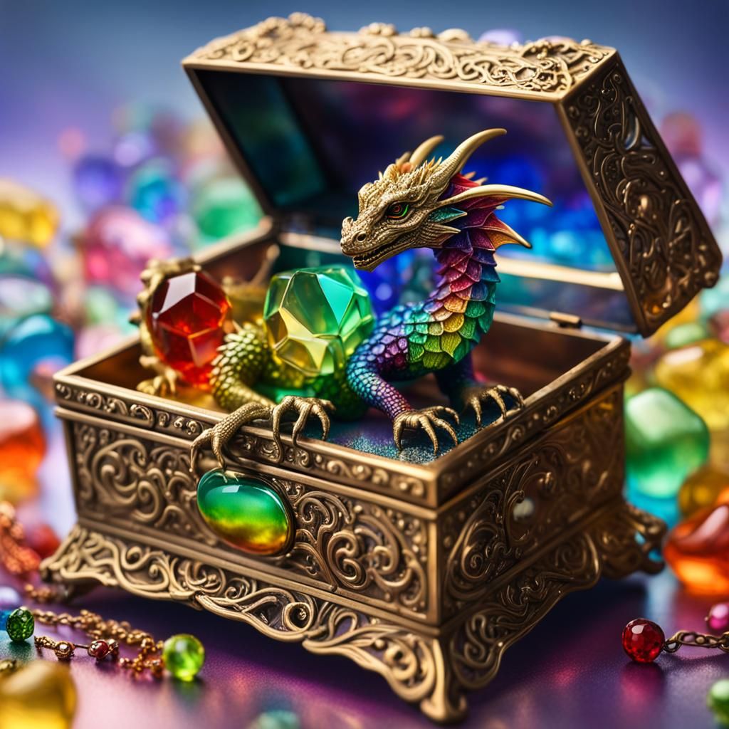 Evil Baby Dragon in Jewelry Box: Hyperrealistic Art