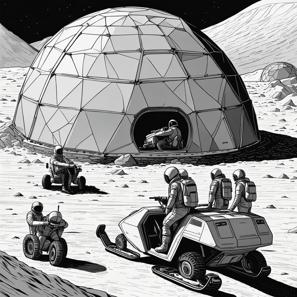 Astronauts Repair Snowmobile on Mars Near Dome