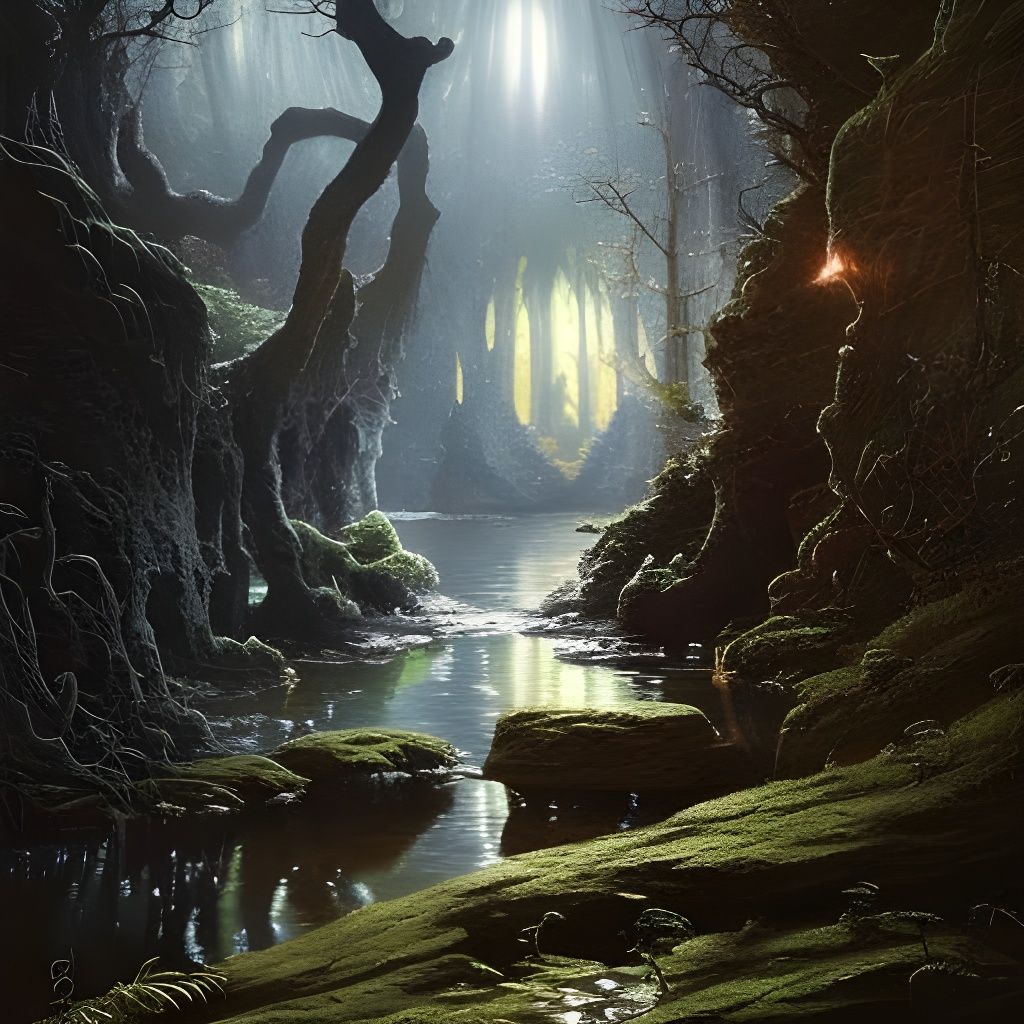 Mysterious Fairy Cave with Crystals: Oil Painting