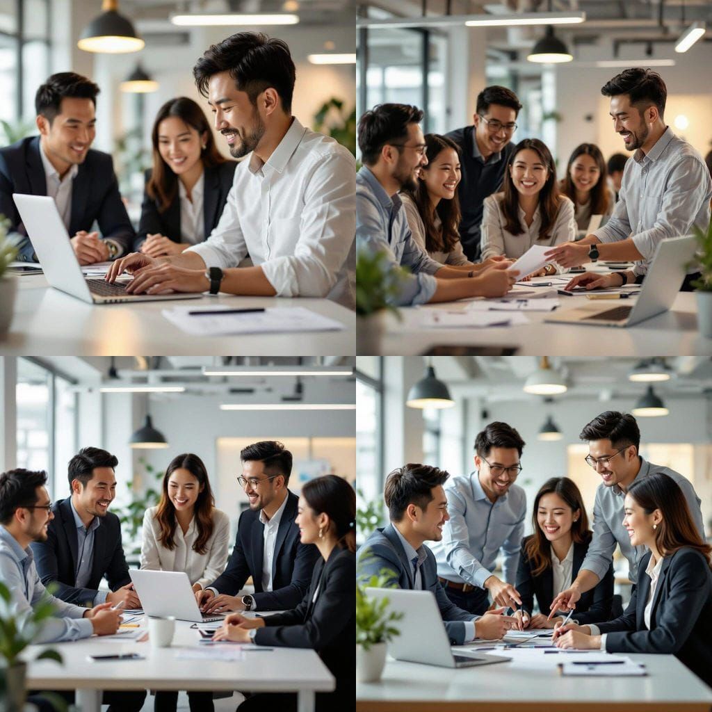 Diverse Team Collaborates in Bright Modern Office