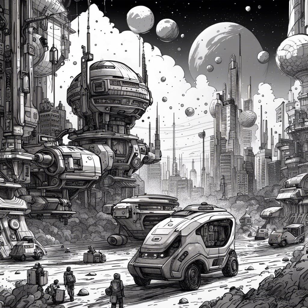 AI Robots in Futuristic Exoplanet City