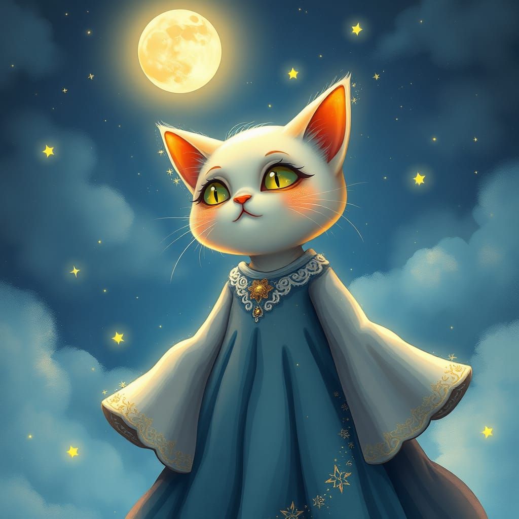Whimsical Star Cat in Bohemian Dreamscape