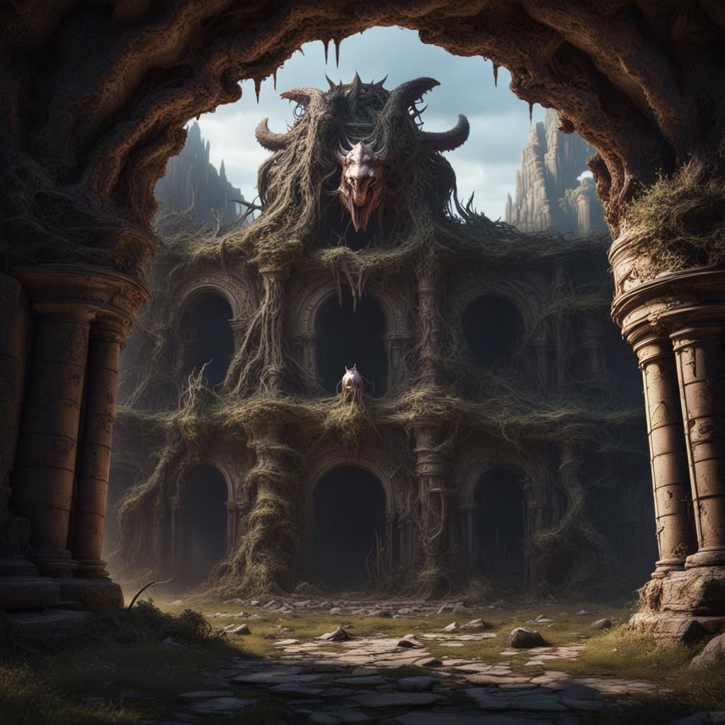 Mythical Animal Warrior in Abandoned Ruins