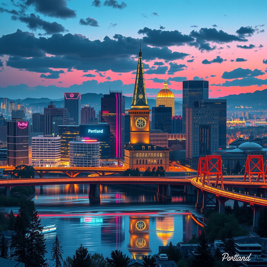 Futuristic Portland Cityscape in 3D Anime Art