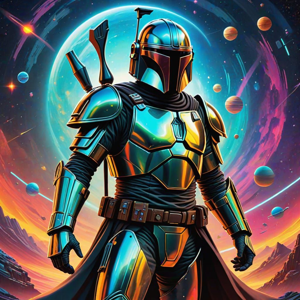 Galactic Mandalorian Warrior in Cosmic Armor