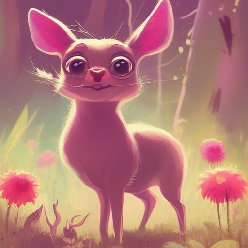 Cute Doe Spirit Smelling Flowers, Pixar Style