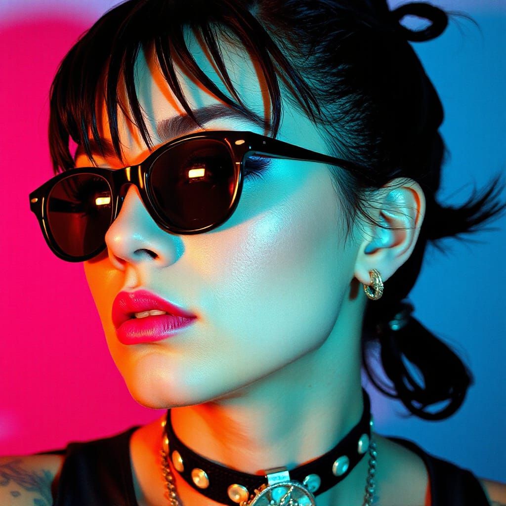 Ultrarealistic Pinup Rocker Girl in Neo-Traditional Tattoo S...