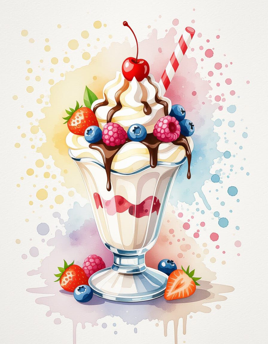 Vanilla Sundae: Watercolor Splash Art