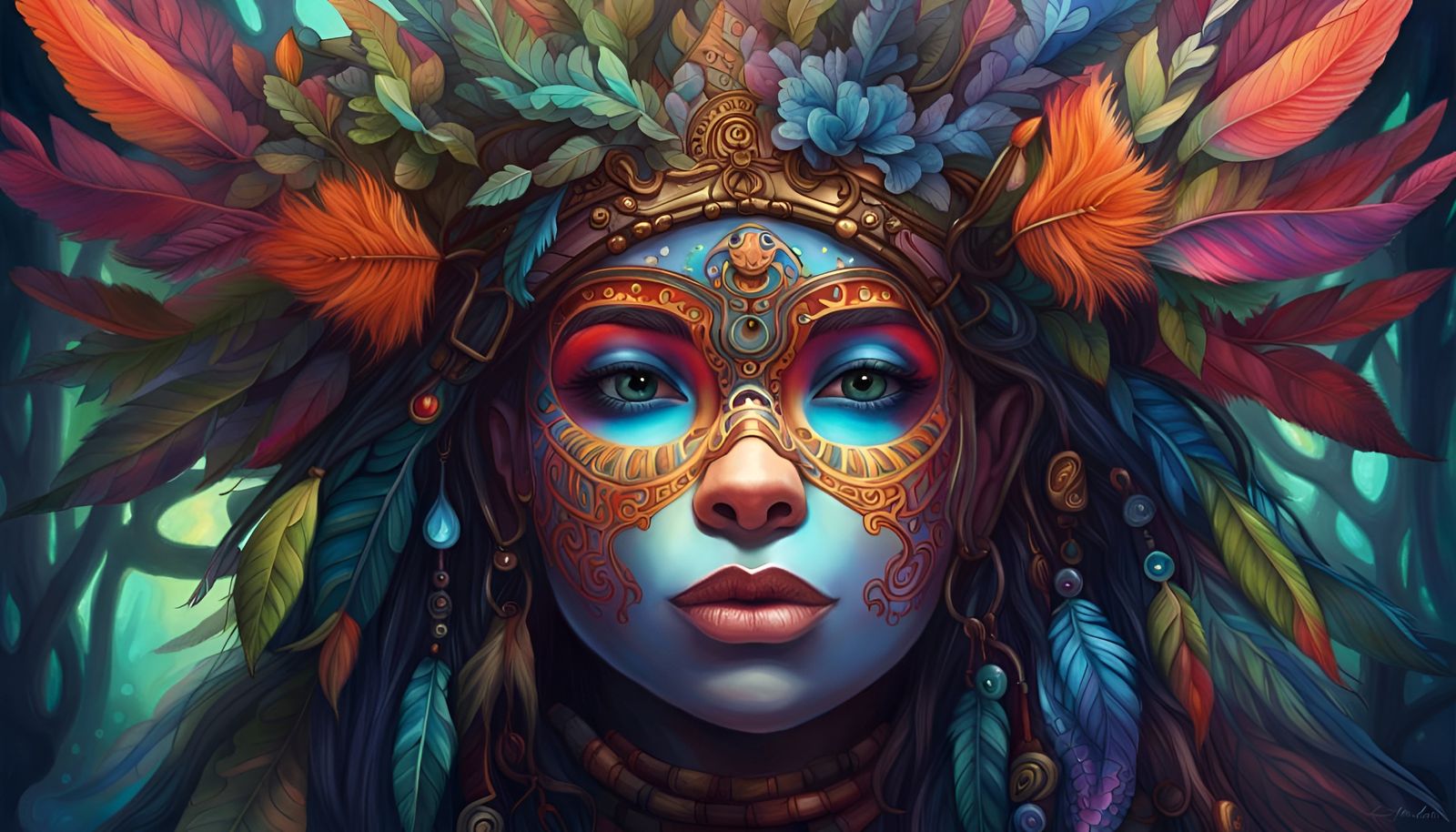 Ancient Shaman Portrait in Dreamy Whimsical Style
