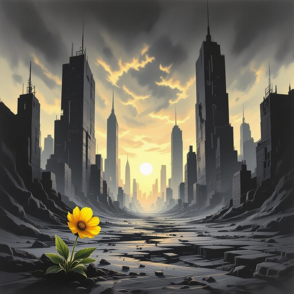 Alien Cityscape in Charcoal Sketch Style