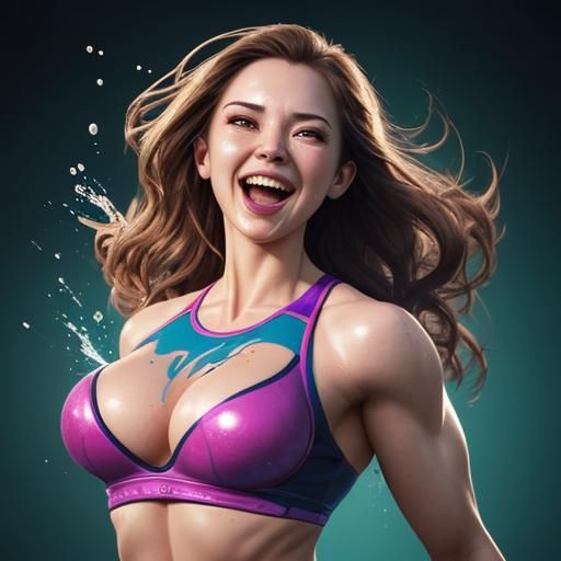 Hyperrealistic Gym Woman in Splash Art Style