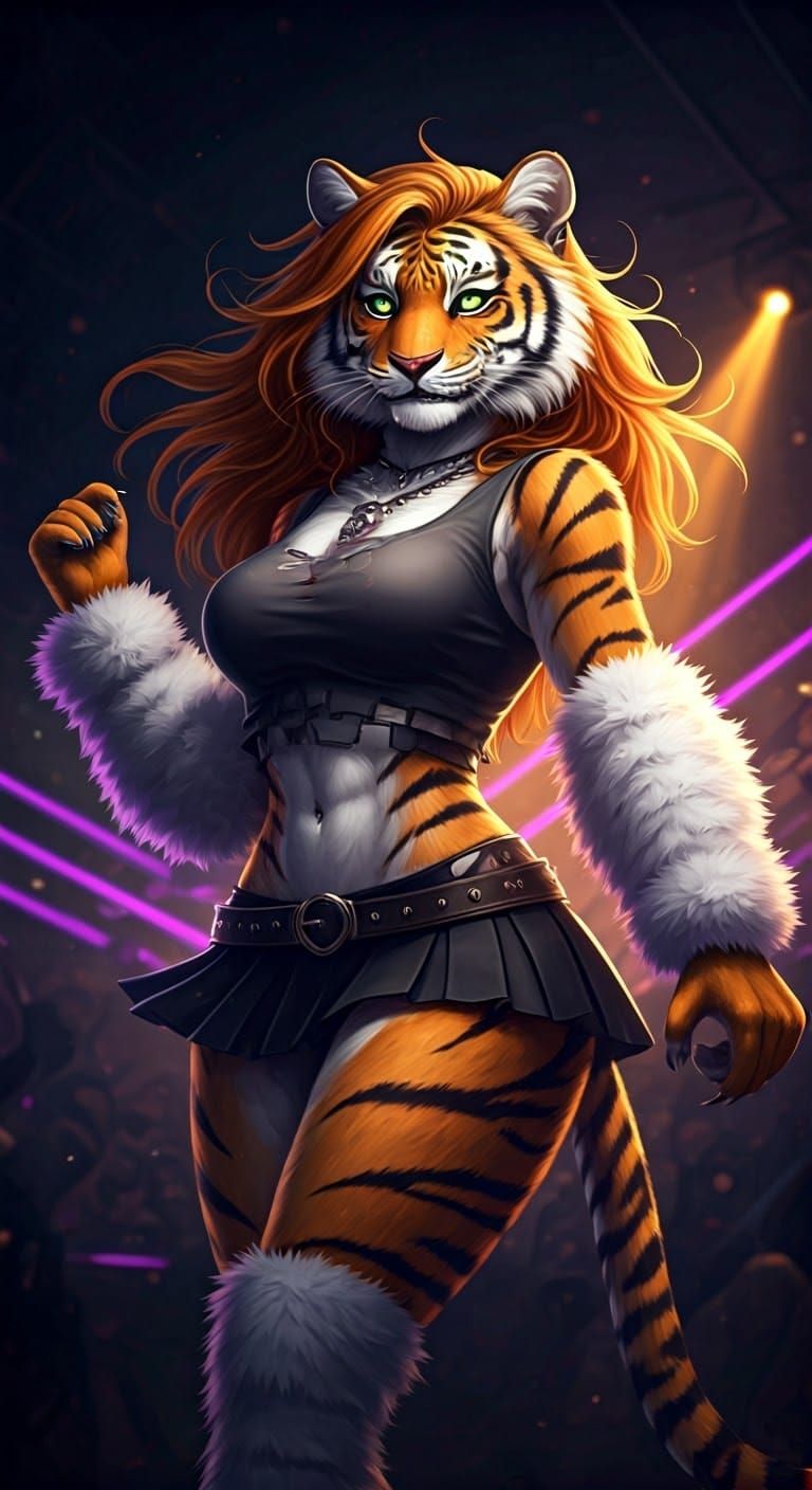 Wild Orange Tigress Dances in a Gothic Club